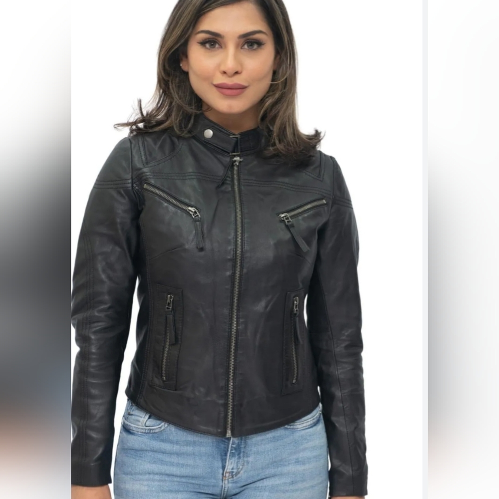 Moto Black Slim Leather Biker Style Fitted Jacket